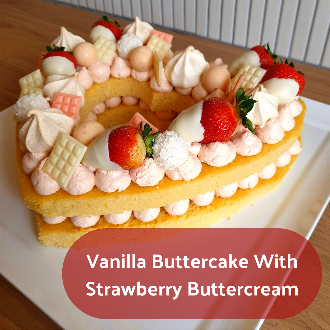 Strawberry Cake with strawberry buttercream filling & coated with vanilla  buttercream piping 🎂🎀 #customcakes #strawberrycake #bh #yum…